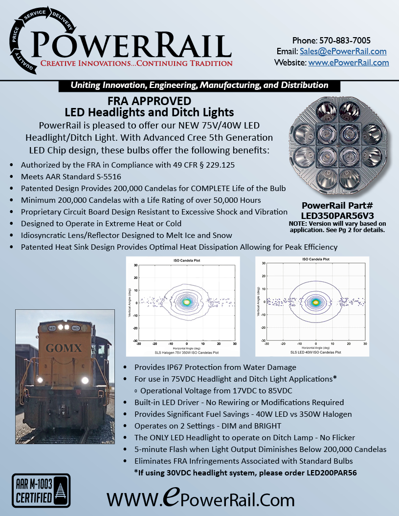 FRA Approved LED Headlight & Ditch Light